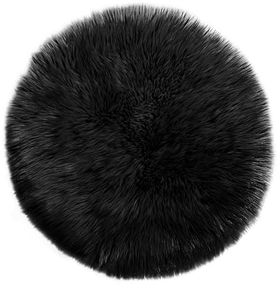 Teppich rund Wölkchen Schaffell Lammfell Imitat fell Kunstfell Sitzkissen Stuhlkissen rund Schwarz - 45cm