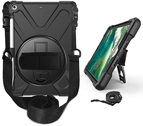 Gadget Giant Funda con correa de mano para iPad de 9.7 pulgadas 2018 y 2017, modelo 6ª y 5ª generación, resistente a los golpes, con soporte giratorio de 360 grados y correa de transporte para el