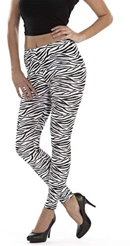 Amakando Elegante Zebra-Leggins für Damen/Schwarz-Weiß S/M (36-42) / Gestreifte Jeggings Tights mit Zebraprint/EIN Highlight zu Mottoparty & Karneval