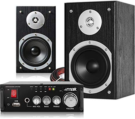 Fenton SHFB55B HiFi Bookshelf Speakers & AV340 Stereo Amplifier Set with Bluetooth, Karaoke Function, USB MP3 Playback - 5 Home Audio Speaker System 140W for Music, Cinema & Karaoke