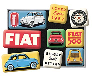 Nostalgic-Art Retro Kühlschrank-Magnete, 9 Stück, FIAT 500 – Loved Since 1957 – Geschenk-Idee für FIAT-Fans, Magnetset für Magnettafel, Vintage Design