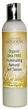 Glimmer Goddess Organic DHA-Free Self Tanning Lotion – Natural Sunless Tanner with Erythrulose, Aloe Vera, Shea & Cocoa Butter – Vegan & Cruelty Free Moisturizing Bronzing Lotion
