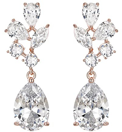 EVER FAITH Ohrringe für Braut Brautjungfer Atemberaubende runde Marquise Birnenform Zirconia lange Ohrstacker Brautschmuck für Damen Rosegold