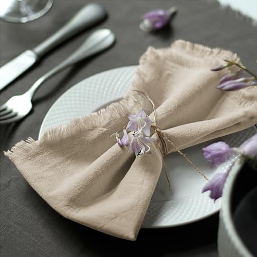 Ayuzawa Tovaglioli di stoffa fatti a mano in cotone con frange, delicati tovaglioli di stoffa fatti a mano per cene, feste, matrimoni e altro ancora, 40 x 40 cm, set da 4 - Beige