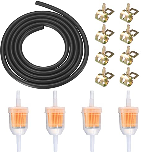 QOOSIKICC Motorrad Benzinschlauch Kit, Inline Kraftstofffilter Leitung Federklemmen Set, 4 Stück Benzinfilter, 1 x 2m Benzinschlauch, 10 Stück Schlauchschellen, für Auto Motorrad Roller