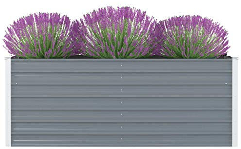 Chenshu Hochbeet, Pflanzkübel, Kräuterbeet, Hochbeete-kit, Schneckenzaun, Pflanztrog, Pflanzgefäße, Pflanzfolie Für Hochbeet,Teichbecken, 160 x 80 x 45 cm Verzinkter Stahl Grau