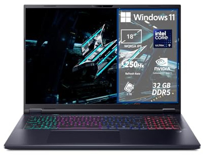 acer Predator Helios Neo 18 AI PHN18-72-97B2 Notebook Gaming, NVIDIA GeForce RTX 5070 Ti 12 GB GDDR7, Intel Core Ultra 9 275HX, 32 GB DDR5 RAM, 2 TB SSD, Display 18 WQXGA IPS 250 Hz, Windows 11 Pro