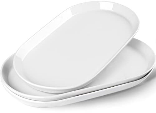 Taeochiy 14 Oval Serving Platter Set of 3 - Ceramic Large White Platters for Entertaining Party, Serving Plates for Turkey Meat Sushi, Oven Dishwasher Safe