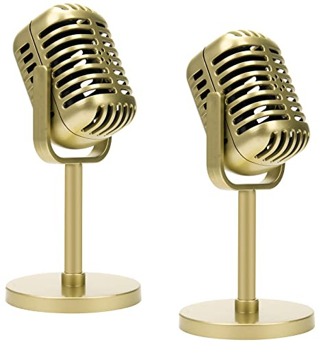 Windspeed 2 Pack Retro Microphone Props Model, Antique Micro Phone Prop for Vintage Microphone with Stand for Party Decorations Pretend Play(Not True)