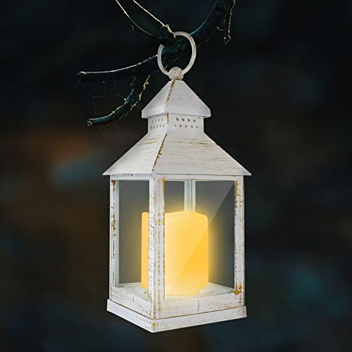Eaxus® Blaze-it LED Laterne - Windlicht mit Realistischem Flammeneffekt und Echtglas, Shabby Chic Weiß