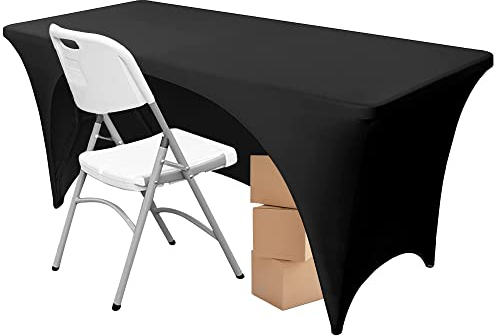 Time to Sparkle 6ft Stretch Spandex Table Cover for Rectangle Tables with Open Back - Universal Rectangular Fitted Tablecloth Protector for Wedding, Banquet and Party Black