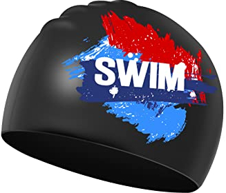 Badekappe Kinder 6-14 Jahre - Schwimmkappe Bademütze Kinder Jungen Mädchen Silikon & Wasserdicht (Schwarz, Blau+Rot)
