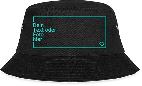 Spreadshirt Fischerhut Selbst Gestalten Mit Foto Und Text | Bucket Hat Personalisiert | Anglerhut Für Herren Mit Wunschmotiv, L/XL (Caps), Schwarz