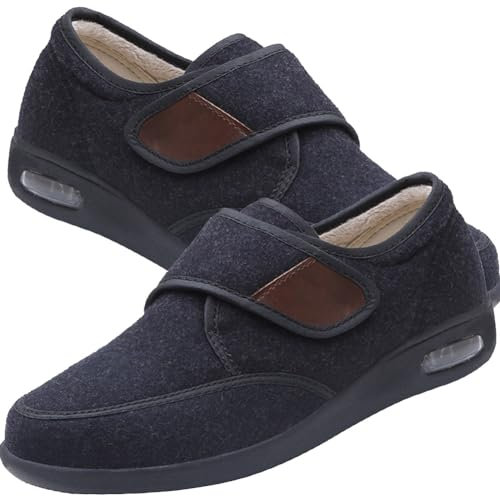 Pantoufles Diabétiques Hommes Hiver Chaud Chaussures pour œdèmes diabétiques Larges pour Personnes âgées gonflées de Pied de Grande Taille Chaussures de Sport réglables (Color : Black, Size : 41 EU