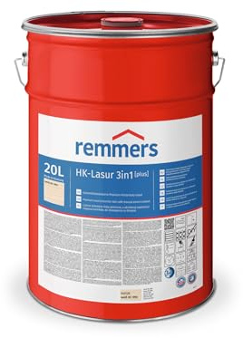 Remmers HK-Lasur Lasure 3 en 1 [plus] Blanc mat, 20 l, Lasure de protection du bois de qualité supérieure à réduction de solvants pour l'extérieur, 3 en 1, séchage rapide, durable