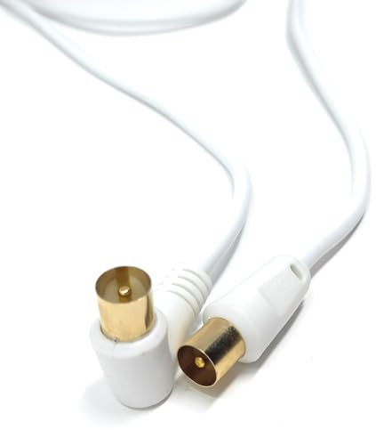 Drut Cavo coassiale TV Maschio-Maschio da 1,5 m Antenna Digitale RG6 Antenna RF Cavo Volante ad Angolo retto, Oro Bianco 5 Piedi