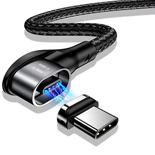 SilicOne 20cm 90 Grad PLATINUM Nylon Magnet USB C Schnellladekabel Quick Charge 3.0 Datenkabel - 1x Winkel Kabel + 1x USB-C Stecker