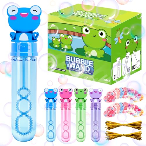 Anstore 24Pcs Seifenblasen Zauberstäbe für Kinder, Bubbles Party Favors für Kindergeburtstage, Seifenblasen Set Party Supplies, Frühling Sommer Herbst Outdoor-Indoor-Aktivität (mit 24 Geschenkkarte)