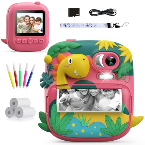 CAMCLID Appareil Photo Instantané Enfants, 12MP/1080P Appareils Photo Numérique Enfants avec Carte 32G et 3 Rouleaux de Papier, 2,4 Pouces Caméra Jouets Cadeau pour Garçons Filles 3-12 Ans