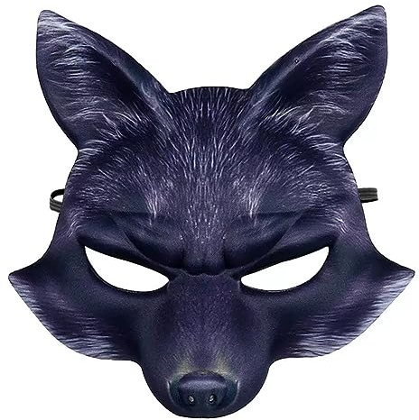 Vocoliday 1 x Halloween-Fuchs-Halbmaske, Tier-Gesichtsmaske, Fuchs-Cosplay-Maske für Halloween, Cosplay, Kostüm, Zubehör (schwarz)