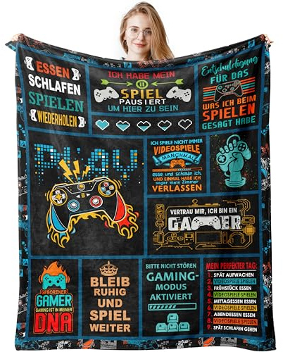 Jinmaple Gamer Geschenk, Zocker Geschenk, Coole Kuscheldecke Geschenke für Gamer Teenager Jungs, Gaming Geschenke für Sohn, Zocker Decke 150x130CM