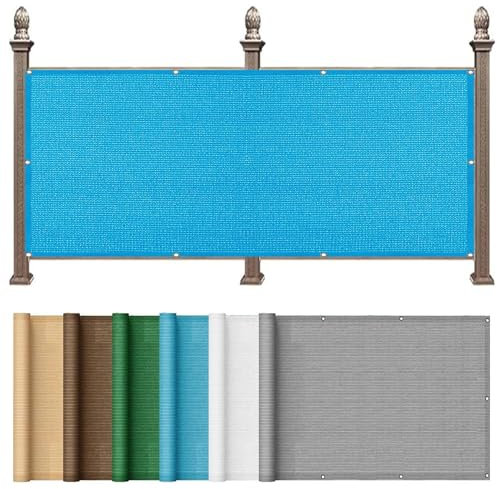 Balkon Sichtschutz Balkonverkleidung 105 x 300 cm HDPE Gewebe, Uv-Schutz, Wetterfest Balkonbespannung Balkonsichtschutz Balkonverkleidung mit Kabelbinder für Garten Balkon Terrasse, Blau