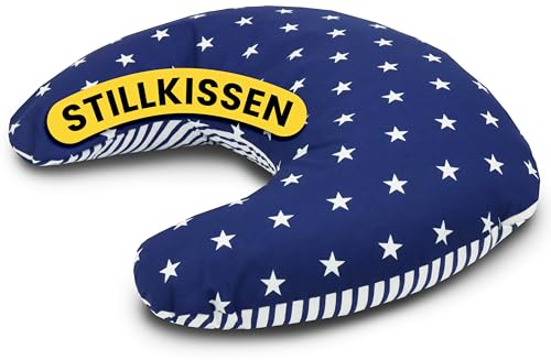 Amilian Seitenschläferkissen Kinder - Schwangerschaftskissen - Nursing Pillow und Feeding Pillow- Stillkissen unterwegs - Stillkissen Halbmond - Atlantische Sternennacht Blau Baumwolle Bezug