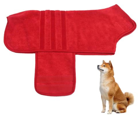 PJDDP Hunde-Bademantel Mikrofaser,Mit Klettverschluss Schnell Trocknend Badetuch,Sehr Saugfähig, Hund Bademantel Mantel Für Große Mittel Und Kleine Hunde,Rot,3XL