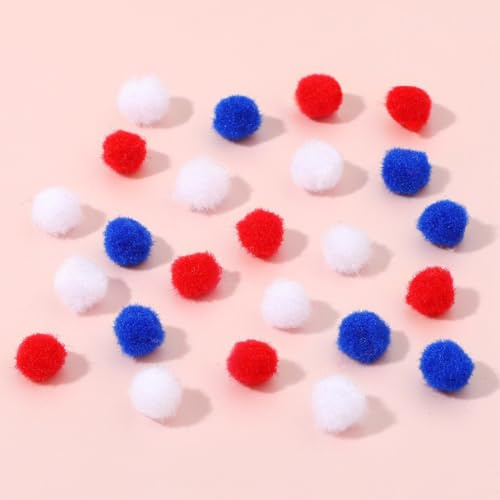 300 Stück Mini Pompons zum Basteln, Mini Pompoms für Handwerk Herstellung, Kleine Pom Pom Bälle, Pompons Zubehör für Nähen Deko, Lustige DIY Kreative Handwerk, Weihnachten,Weiß+Rot+Königsblau 10mm