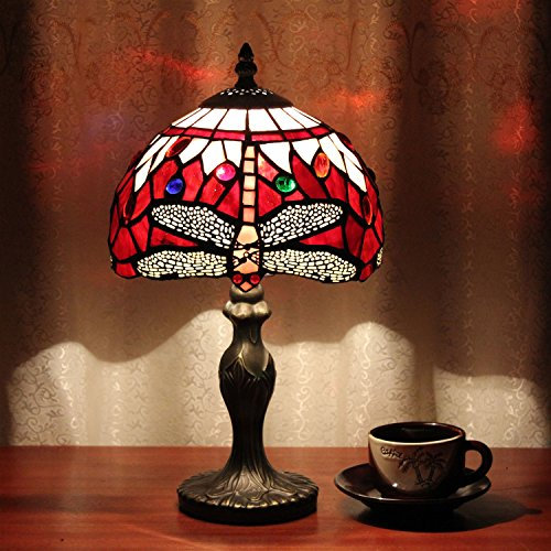 Faucet 8-Inch Pastoral Stained Glass Dragonfly Table Lamp Bedroom Lamp Bedside Lamp water-tap