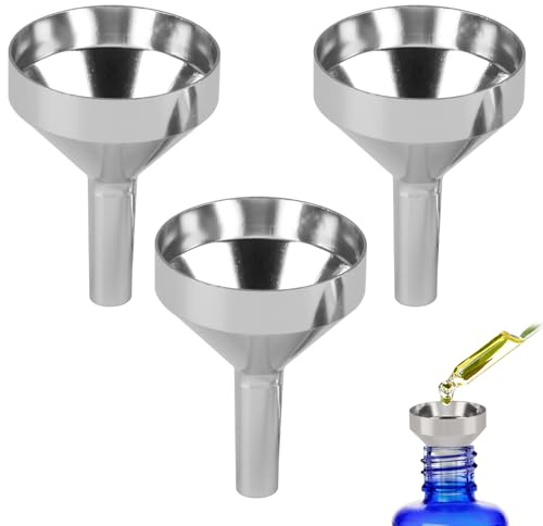 3 PCS Metal Mini Funnel Set - Aluminum Safe Stainless Steel Kitchen Tools for Filling Mini Bottles, Transferring Liquid Powder Essential Oils Perfume Jam-Mouth (Silver, 2.5cm)