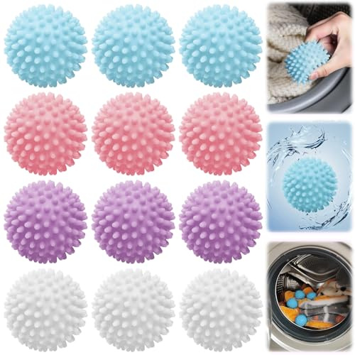 YOUNGSAY 12 Pièces Balles de Lavage, PVC Anti-enchevêtrement Balle de Lavage, Réutilisables Antistatique Boule Seche Linge pour Lave-linge et Sèche-Linge (4 Couleurs)
