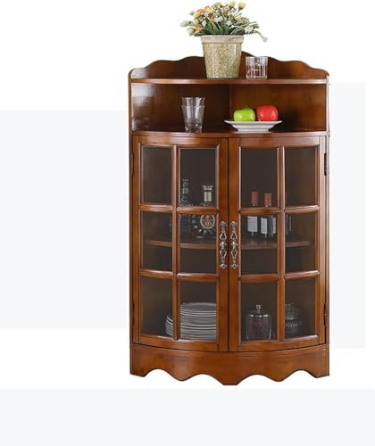 Weinregal aus Holz mit zwei Türen, Eckschrank, dreieckiger Aufbewahrungsschrank für Badezimmer, Wohnzimmer, Esszimmer oder Küche, Bar, verstellbarer Boden, Barschrank, Größe: (XYZ)