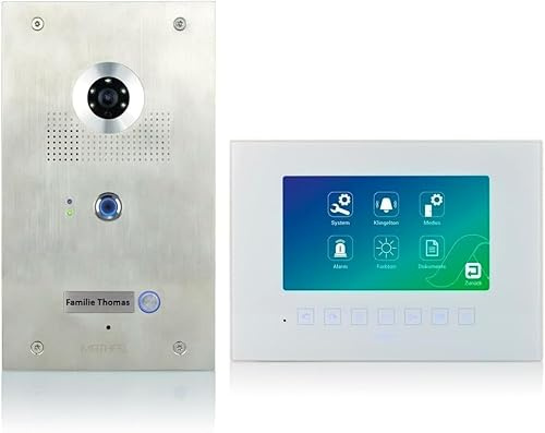 MATHFEL 4 Draht Videotürsprechanlage mit Fingerprint, 170° Weitwinkel-Fischaugen-Kamera in Edelstahl und 7“ Monitor optional WLAN (Ohne, 1x7'' Monitor ohne WLAN)