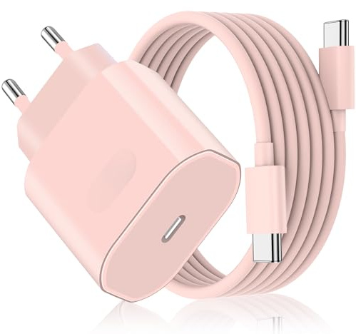 Cargador Carga Rapida para iPhone 17 16 15 Pro MAX Air Plus, iPad Pro/iPad Air, 27W USB C Carregador Enchufe Rapido Adaptador Corriente con 2M Cable(Rosado)