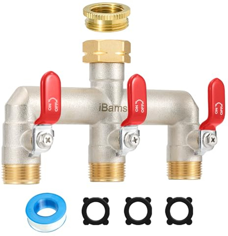 iBamso Distributore a 3 Vie, 3/4 Pollici, Grande Flusso, distributore d'Acqua in Ottone nichelato, Grande erogatore d'Acqua, Tubo da Giardino connettore per Rubinetto per casa e Giardino