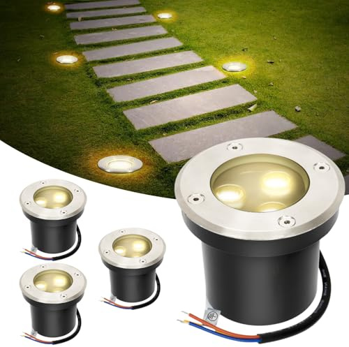 Jaxguom 4er Bodeneinbaustrahler aussen mit eingebaute LED 3W Warmweiß Lamp IP65 Bodenstrahler außen Schwarz Rund,Bodenleuchten befahrbar 230V,Bodeneinbauleuchten für Boden Garten Pool Pflanzen