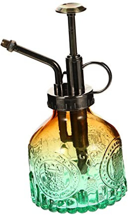 BESTonZON Embossed Glass Plant Spray Bottle Gradient Brown-green Small Watering Can for Gardening and Indoor Flowers Manual Press Mist Sprayer