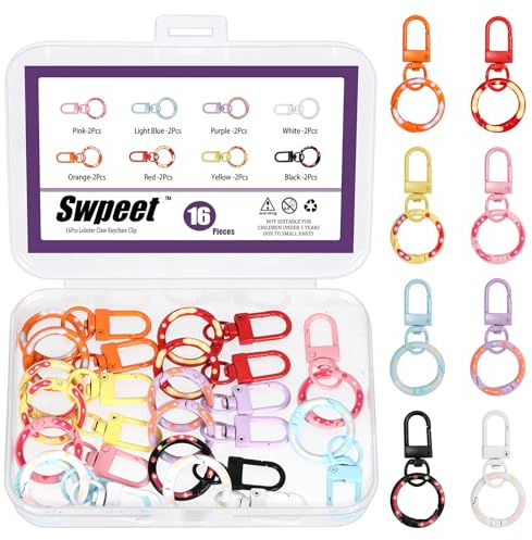 Swpeet 16pcs 8 Farbe Trigger Spring O Ringe Kit, Schlüsselanhänger Schlüsselanhänger, Lanyard Schwenksnap Haken, Hummer Haken Runde Karabiner Clips für Schlüsselanhänger Geldbörsen Schmuckhandwerk