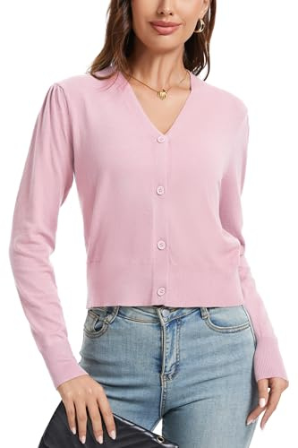 BERESIA Cardigan da Donna con Scollo a V Golfino a Maniche Lunghe Maglione Corto Lavorato a Maglia Elegante, Lilla Chiaro, M