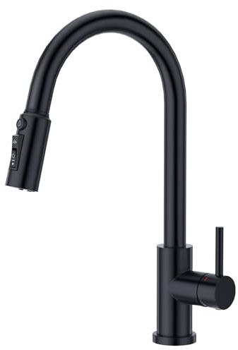 CREA Grifo de cocina de 3 vías,3 En 1 Grifo De Fregadero,Negro Mate | Giratorio a 360° Grifo Monomando Fregadero De Cocina Para Filtro De Agua , De Cocina Para Sistemas De Ósmosis