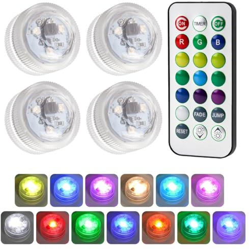 Tomedeks Waterproof Underwater Light,4 Pack Submersible LED Lights with Remote Control,Pond Lights Underwater with 16 Colors for Aquarium, Bath, Hot Tub, Swimming Pool and Party Decoration
