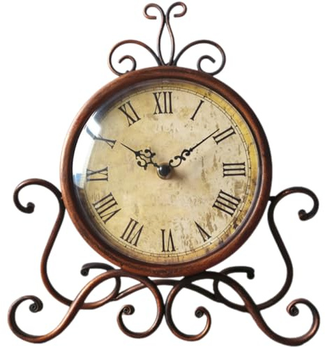 TOBBOMEY Reloj Vintage de Hierro y Diseño Retro Silencioso sin Adorno Clásico para Salón y Escritorio Decoración Creativa para Chimenea sin Batería