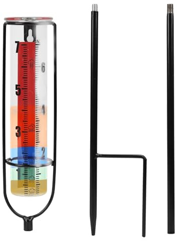 BigKing Pluviómetro de exterior a color, 7 en pluviómetro de jardín con césped metálico de tres secciones para la medición de las precipitaciones al aire libre, fácil instalación y lectura