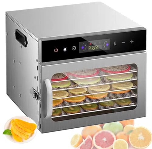 Déshydrateurs Alimentaires en Acier Inoxydable, 6/8/12/18 Plateaux, pour Viande, légumes, 6 Couches, avec minuterie réglable 24 h, température de 30 à 90 °C