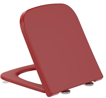 YEAUPE RPO Toilettendeckel mit Absenkautomatik Eckig [KURZ],WC Sitz Quick-Release zur einfachen Reinigung, Urea-Duroplast, abnehmbar bis 150 kg belastbar, Rot 42,2 * 36,2 * 4,4CM