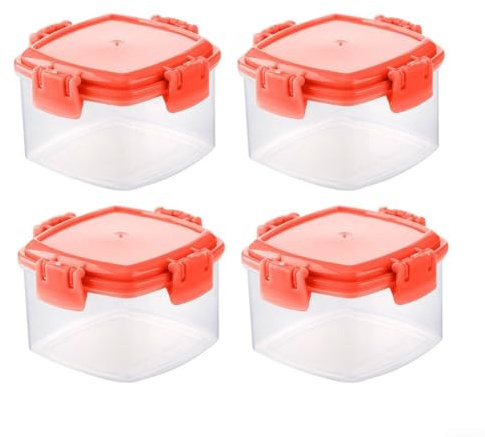 Paquete de 4 recipientes transparentes de 55 ml con cierre de clip para alimentos, cajas de aperitivos de plástico con tapas, aptas para lavavajillas para preparación de comidas, almuerzo, viajes