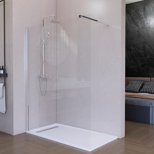 HOGAKIS Mampara de Ducha Fija Cromo 60 x 200 cm, Cristal Templado Transparente 8 mm con Tratamiento Antical, Panel Walk In Reversible para Baño Moderno