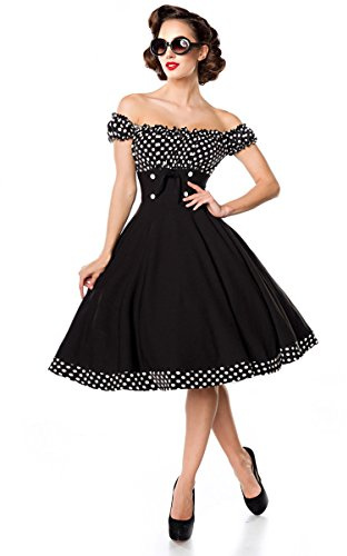 Belsira Schulterfreies Swing-Kleid Frauen Mittellanges Kleid schwarz/wei?