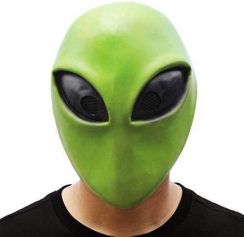 PartyHop Alien Latex Full Head Mask for Halloween Costume Party Carnival Cosplay Area 51 Green Alien Extraterrestrial
